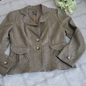 ANN TAYLOR VIRGIN WOOL PLAID VINTAGE  BLAZER SIZE 6P